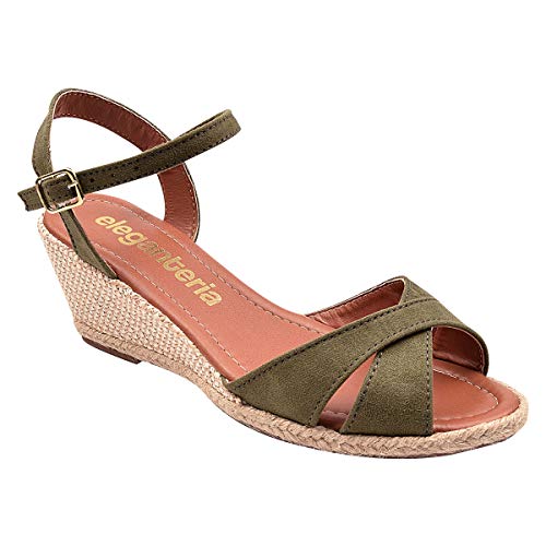 Sandália Feminina Salto Anabela Tiras Verde Eleganteria Tamanho:36;Cor:Verde