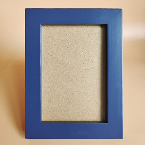 Image of 3.5x5 Picture Frames Blue Solid Wood Frame, Plastic Panel (Film Needs to be Removed) Table or Wall.Front Window Opening 3x4.5 inch.