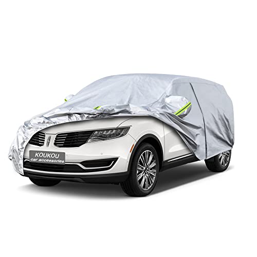 Image of KouKou 6 Layers Car Cover Custom Fit Lincoln MKX from 2006 to 2025, Waterproof All Weather for Automobiles, Sun Rain Dust Snow Protection. (Ships from US Warehouse, Arrive Within 3-7 Days), Silver