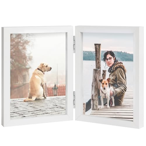 FOREV 3.5x5 Double Picture Frame White Wooden Hinged Photo Frame