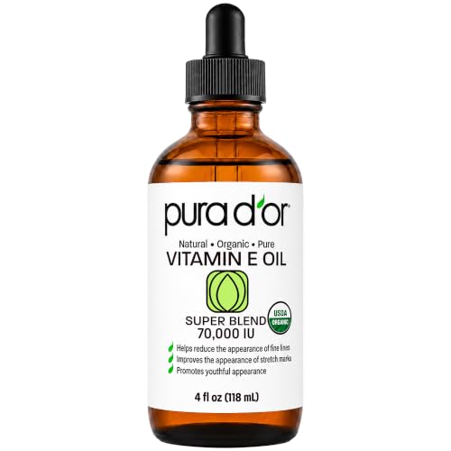 PURA D'OR 4 Oz Organic Vitamin E Oil 70,000 IU, USDA Certified Ay...