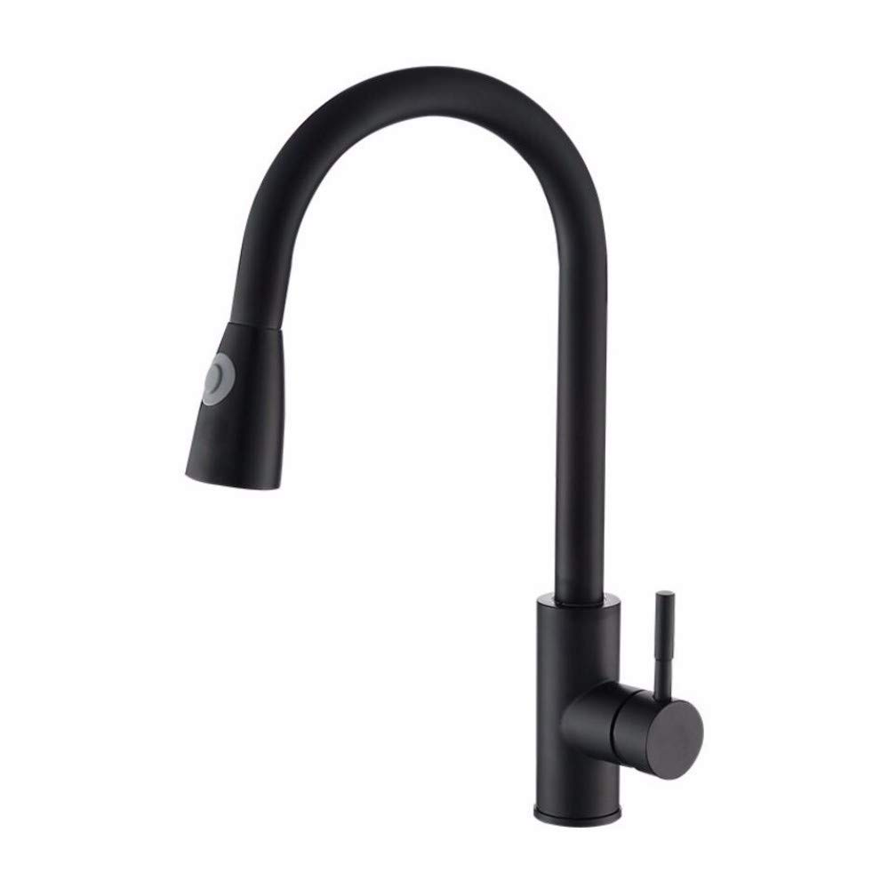 Robinet de cuisine en acier inoxydable 304 noir mitigeur évier lavabo eau froide chaude douchette