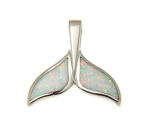 Arthur's Jewelry 925 Sterling silver Hawaiian white synthetic opal whale tail slider pendant
