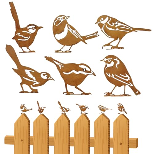 Image of Birds Decorations 6 Pieces of Rusty Vintage Statues