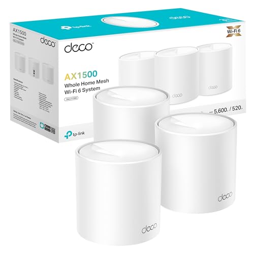 [Nuevo] TP-Link Deco X1500 (3-Pack) - Sistema WiFi 6 Mesh IA, AX1500 Doble Banda 2.4 GHz/5 GHz, Cobertura hasta 520 m2, 3X Puertos Gigabit por Unidad, 160MHz, ODFMA, 1024QAM, Control Parental