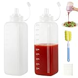 Geoyien Biberon Cocina, Biberones Cocina, 2 Biberon Aceite, con Etiqueta y Cepillo de Limpieza, Adecuado para Barbacoa, Kétchup, Aliño, Jarabe, Salsa de Ensalada (1000ml)
