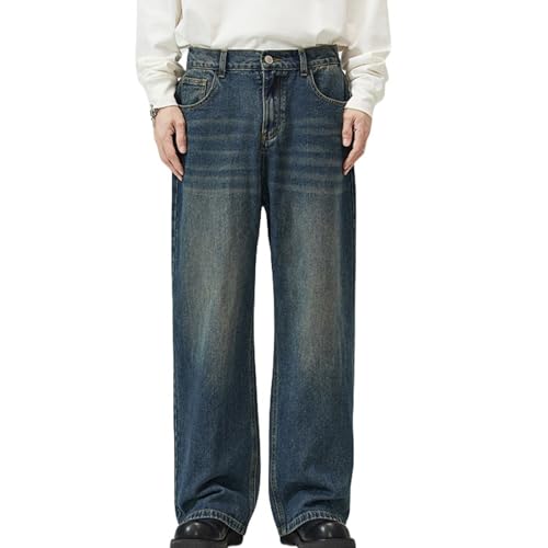Baggy Jeans for Men Women Elastic Waist Washed Denim Pant Loose Fit Wide Leg Jeans Vintage Hip Hop Pants with Pockets3