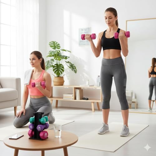 Image of Kakss Neoprene Dumbbells 1+1=2 KG Pack of 1 KG Each, Anti-Slip Coated Hand Weights for Home Gym & Fitness Training -Pink