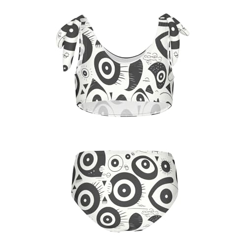 Black and White Evil Eyes Girls Two Piece Kids Bikini Set Quick-Dry Swimsuits Swimwear Cute Shoulder Strap2