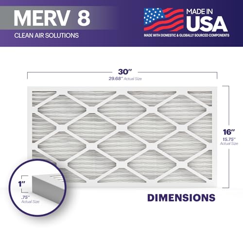 Image of BNX TruFilter 16x30x1 Air Filter MERV 8 (4-Pack) - MADE IN USA - Dust & Pet Defense Electrostatic Pleated Air Conditioner HVAC AC Furnace Filters for Dust, Pet, Mold, Pollen MPR 600 - 700 & FPR 5