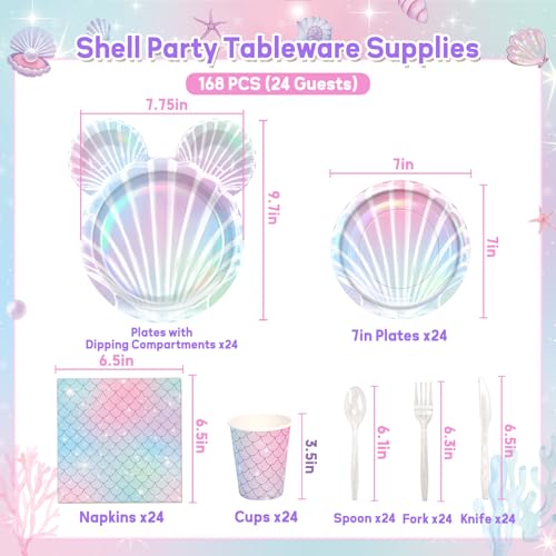 168PCS Mermaid Plates Party Supplies, Mermaid Birthday Party Decorations by Fighting to Achieve - Used condition - Image 2