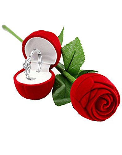 Karatcart Valentine's Day Gift Hamper Alloy Crystal Ring for Women with Red Rose Gift Box(Silver) - Image 3