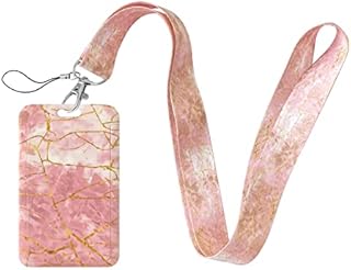 Geiomoo Lanyard with Clip Clasp and Badge Holder, Neck Strap with ID Hard Card Case (Pink Marble)