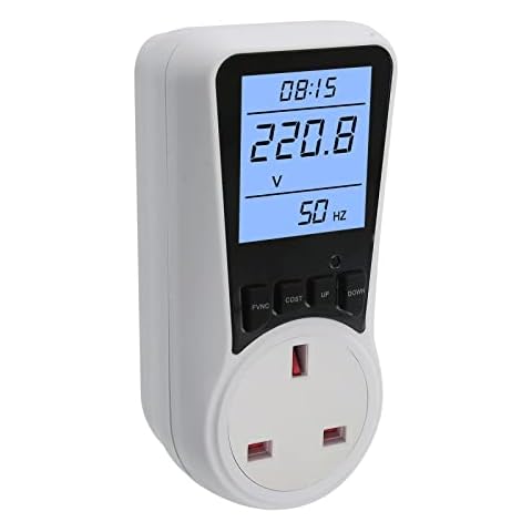 Electricity Usage Monitor,Power Meter Energy Monitor with Backlight LCD Display 7 Monitoring Modes Power Meter, Voltage Amps Wattage KWH Consumption Monitor,Overload Protection, UK Plug Cover