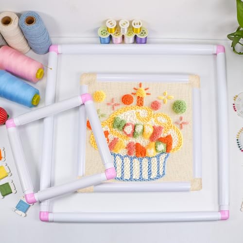 Image of Square Embroidery Cross Stitch Frame Hoops, 8'' + 11'' + 17'' Cross Stitch Scroll Frames, Rectangular Embroidery Snap Frames DIY Sewing Tool for Quilting, Needlepoint, Silk-Painting (Pink)