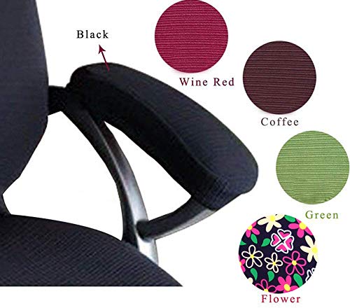 Trycooling 2 Set Polyester Removable Durable Machine Washable Office Chair Armrest Slipcovers Covers Pads (Length-30cm) (Flower)