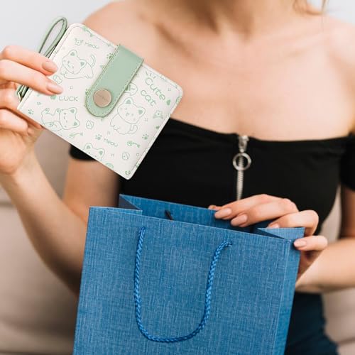 Image of Farcauo Cat Pattern Wallet for Women and Ladies Small Cute Kawaii Green Coin Purse with ID Window and Credit Card Holder Compact Wallet for Women and Ladies