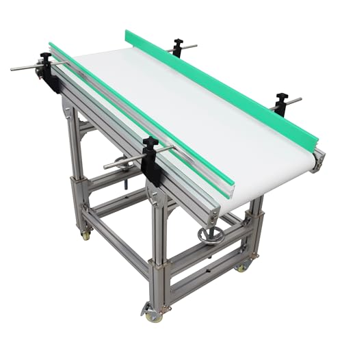 HQHAOTWU Inclined Conveyor Belt with Food Grade PU Belt Height &Speed Adjustable Aluminum Frames Double Strip Guardrails 120W Conveyor Belts Systems 48 * 20inch White Belt