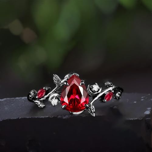 Pear/Kite/Hexagon Ruby Rings Set for Women 10K 14K 18K Gold Created Ruby Gemstone Inspired Anniversary Wedding Band Available in Rose/Yellow/White/Black Color Size 4-123