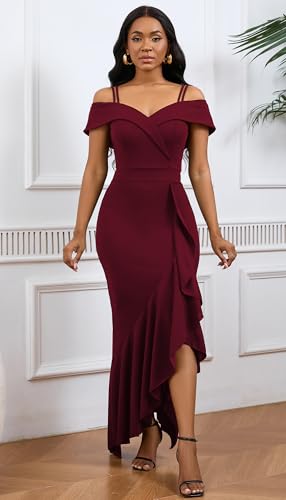 Tdioocor Womens Ruffle Off Shoulder Summer Elegant Dresses Sexy Spaghetti Strap Cocktail Masquerade Dress thumb #4
