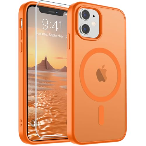 Image of SUPFINE Magnetic for iPhone 11 Phone Case with Screen Protector (Compatible with MagSafe) (Military Grade Drop Protection) Translucent Matte Shockproof Phone Cover,Starry Orange