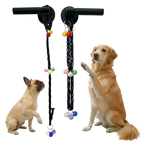 Frayot 2Pcs Dog Door Bell,Adjustable Rope,8 Bells for Potty Training,Black