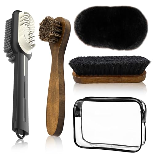 DERJDISF Brosse à Chaussures - Pack de 5 Pièces Kit de Nettoyage pour Chaussures, Polyvalente, Protecteur de Cirage Noir, pour Un Entretien Doux et Profond du Cuir.