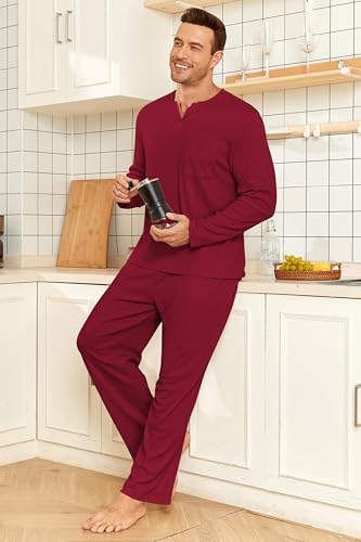 Image of JiniGolla Mens Pajamas Set Soft Short Sleeve Top and Pant Loungewear Sets 2 Piece Pjs with Pockets