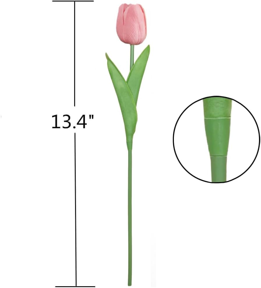 Image of Artificial Tulip Flowers (5 Tulips, Vase Not Included) - Realistic Faux Tulips for Home Decor, Living Room, Bedroom, Office, Wedding Decoration, Table Centerpiece & Gifting Pink