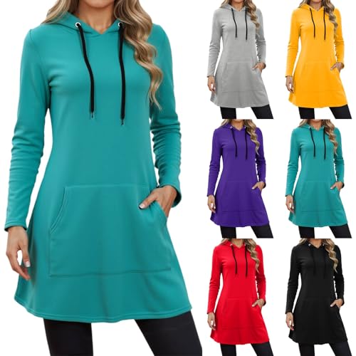 Damen Hoodie Kleid Sweatkleid Damen Langarm Mit Kapuzen Pulloverkleid Oversize Elegant Winterkleid Rundhalsausschnitt Leicht Herbstkleid Tunikakleid...