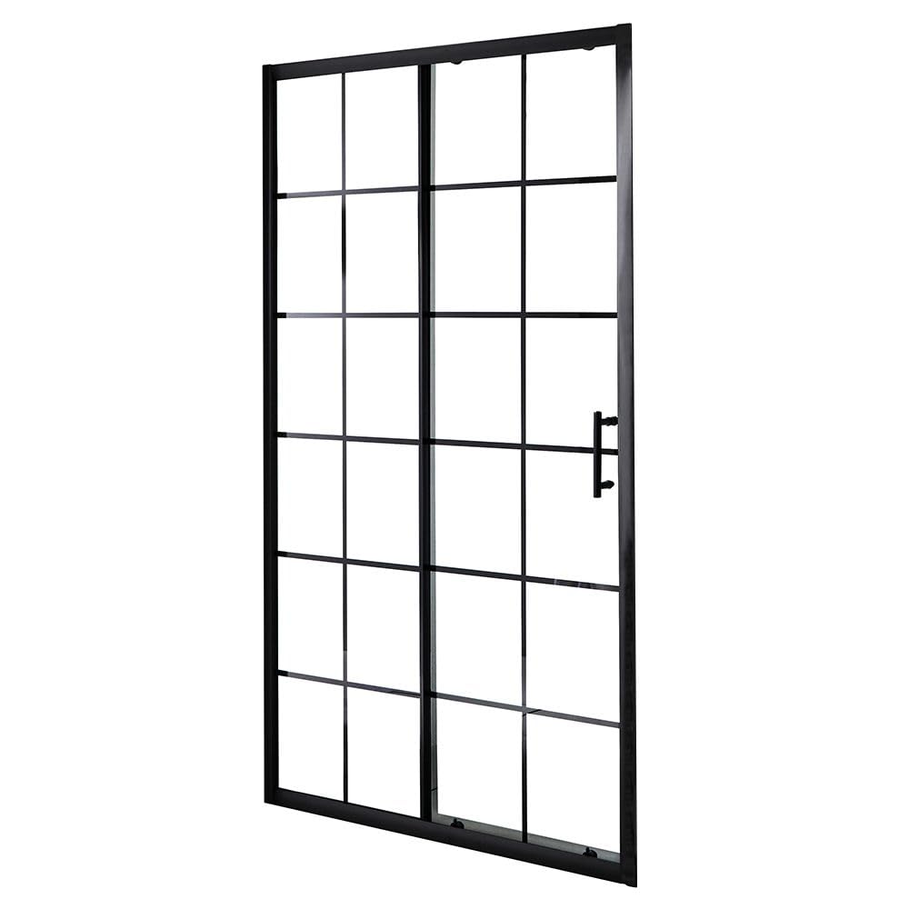 Milano Barq 1400mm Black Grid Reversible Sliding Shower Enclosure Door