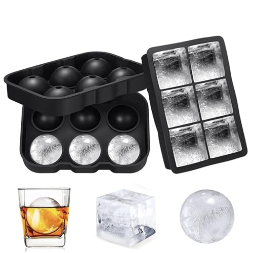 Stampi per cubetti di ghiaccio e sfere di ghiaccio, 5 cm, confezione da 2 pezzi, con coperchio, in silicone per uso alimentare, riutilizzabili
