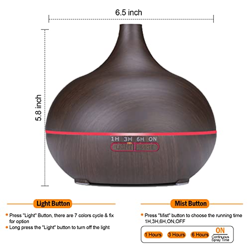 Aromatherapy Essential Oil Diffusers Large Room 550Ml Aroma Diffuser For Essential Oils, Ultimate Ultra-Quiet Oil Diffuser, Ultrasonic Cool Mist Humidifier With 7 Light Colors, Timer Setting #TOP5