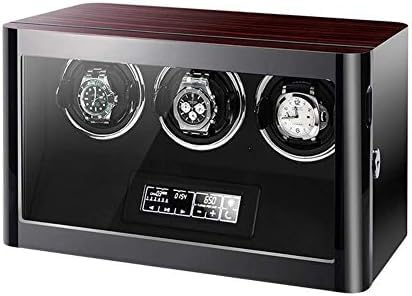 FENOKD Mechanical Watch Shaker Wooden Automatic Watch Winder Box, LED Screen and Adjustable Watch Pillows, with Remote Control, Quiet Motor and 3 Watch Stora