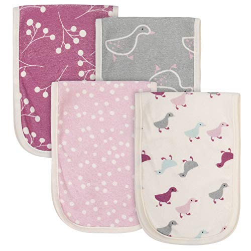 Image of Grow by Gerber Baby Girls 4-Pack Terry Burp Cloths, Pink/Grey/Ivory, One Size