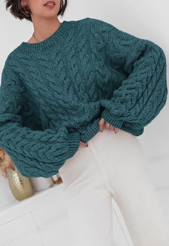 Image of PRETTYGARDEN Womens Sweaters Spring 2026 Cable Knit Long Sleeve Crewneck Oversized Sweater Chunky Pullover Loose Outfits