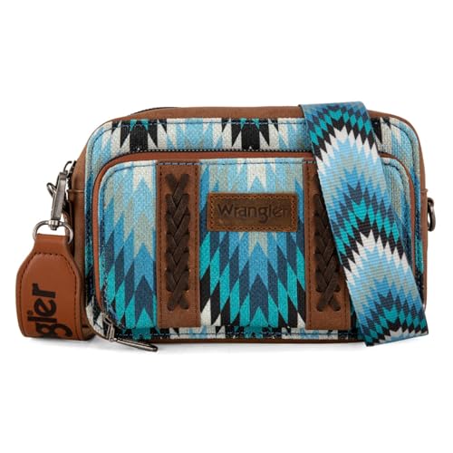 Image of Wrangler Aztec Crossbody Bag for Women Multi Pocket Shoulder Bag Boho Cross Body Wallet Purse