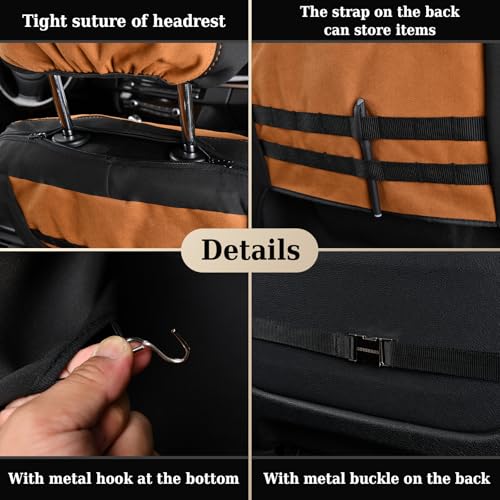 Image of Coverado Car Seat Covers Front, Canvas Universal Seat Covers for Cars, 2-Pack Car Seat Cushions, Auto Seats Protectors for Kids & Dogs, Driver Seat Covers Fit for Most Vehicles Trucks SUVs /Khaki