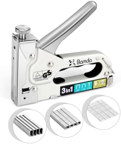 Bamda 3-in-1 Tacker für Holz für Möbelbau und Kabelbefestigung - Weiß | 1200 Klammern, Robust und Langlebig, Einstellbare Schusskraft, Rostschutz, Ergonomisches Design