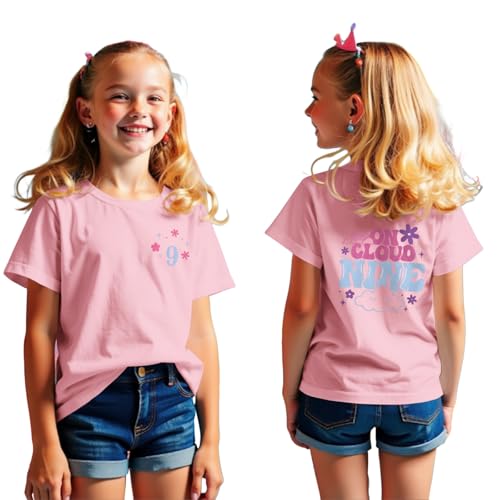 Image of On Cloud Nine Birthday Girl Shirt 9th Birthday Shirt Girl Flower Nineth Party T-Shirt Kids 9 Year Old Summer Tee Tops