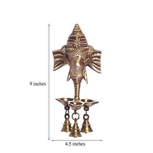 Image of eCraftIndia Ganesh Deepak with Bell Brass Wall Hanging (11 cm x 8 cm x 24 cm, Brown)