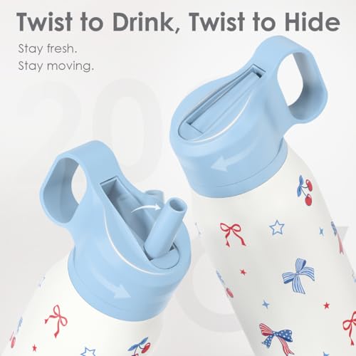Image of American Flag Stainless Steel Water Bottle with Twist Lid 20oz, Travel Insulated Water Bottles for Sports & Gym, Gift for Women Girls Friends Birthday Christmas