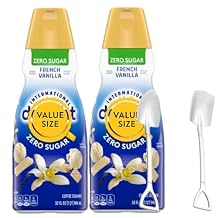 Zero Sugar French Vanilla Liquid Coffee Creamer.- Pack of Two 2 32 fl oz Bottles of Smooth & Creamy Delightful Coffee Creamer with Candy Freezer Mini Metal Shovel Spoons Zero Sugar French Vanilla Shovel Spoons