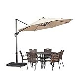 PURPLE LEAF 300 cm Sonnenschirm groß Ampelschirm Rund 360-Grad drehbar mit Fußpedal und Kreuzsockel für Terrasse, Balkon Sonnenschutz, Beige