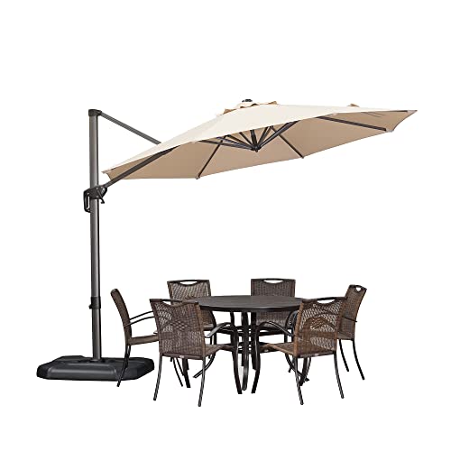 PURPLE LEAF 300 cm Sonnenschirm groß Ampelschirm Rund 360-Grad drehbar mit Fußpedal und Kreuzsockel für Terrasse, Balkon Sonnenschutz, Beige