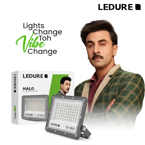 Image of LEDURE Halo 50W LED Flood Light | Pack of 4 | Cool White | IP65 Waterproof | Wide Voltage 150-300V | 4kV Surge Protection | BIS Approved | Outdoor Flood Light for Garden, Gate & Pathway