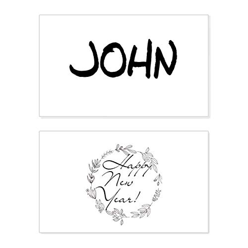 Tarjeta de año nuevo con texto JOHN en inglés y caligrafía especial para felicitaciones festivas