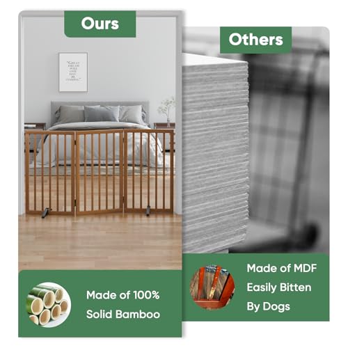 Dog Gates for Doorways, Tall Dog Gate Indoor, Foldable Pet Gates for Doorways Bedroom, Freestanding Puppy Gate with Metal Support Feet, Room Divider,3 Panels (Walnut) - Image 7