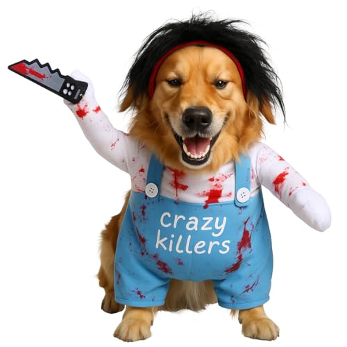 Valicaer Halloween Hundekostüm Chucky,Hund Schreckliches Kostüm Lustiges Haustier Kostüm für kleine bis große Hunde und Katze, Party- und Cosplay Anzug Dog Killers (L)