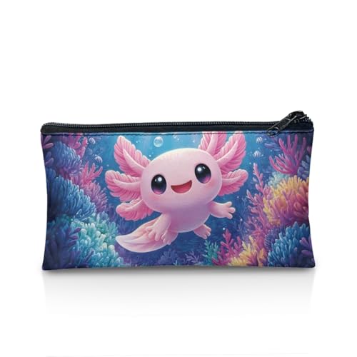Image of Pink Axolotl Pencil Case for Kids Underwater Pen Holder with Sturdy Zipper Wear Resistant Pencil Box for Preschool Stationery Pouch for Little Girls
